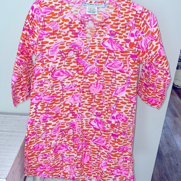 GIRLS GRETCHEN SCOTT HOT PINK ORANGE FLAMINGO SWIM COVER-UP 10/12 - Picture 2 of 7